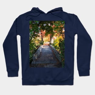 Magic Fairy Autumn Stone Bridge Leaves red yellow orange and green nature pretty delicate foliage Hoodie